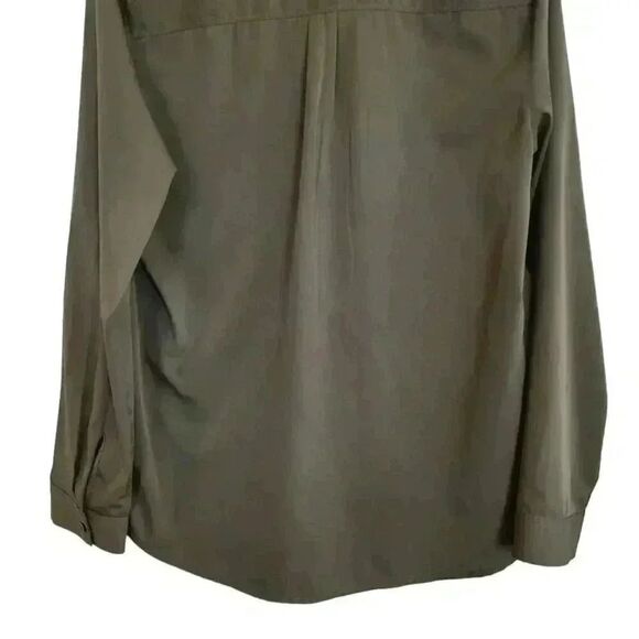 Banana Republic Women's Khaki Green Polyester Long Sleeve V-Neck Shirt w Gold Zi - Picture 7 of 9
